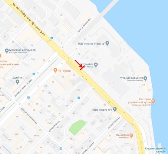 Схема рекламної площини за адресою Набережно-Крещатицкая ул. 39 напротив