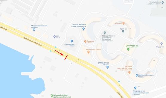 Схема рекламной плоскости по адресу Днепровская набережная 17 напротив Схема рекламной плоскости по адресу Днепровская набережная 17 напротив