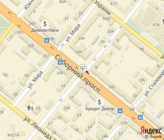 Схема рекламної площини за адресою Соборный пр.,194- Гончаренко ул. ЦЕНТРАЛЬНАЯ ЗОНА