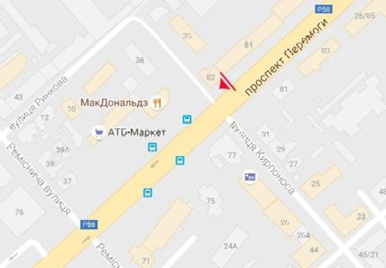 Схема рекламной плоскости по адресу Победы пр., 82 - Кирпоноса ул.