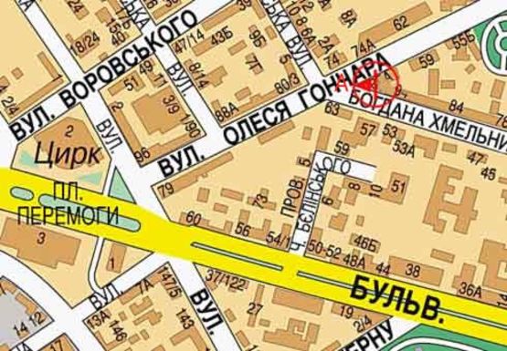 Схема рекламної площини за адресою Гончара ул., 65а (BackLit)