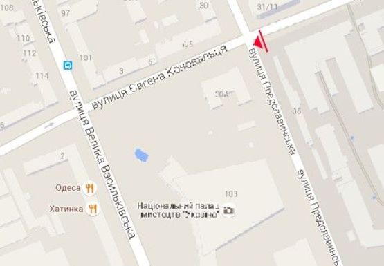 Схема рекламної площини за адресою Коновальца ул. (бывш. Щорса ул.) - Предславинская ул.