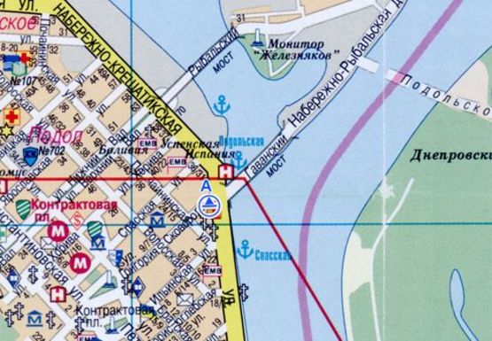 Схема рекламной плоскости по адресу Набережно-Крещатицкая ул., 27 - Григория Сковороды ул.