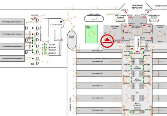 Схема рекламной плоскости по адресу Кассовый зал №4 (Северный терминал)