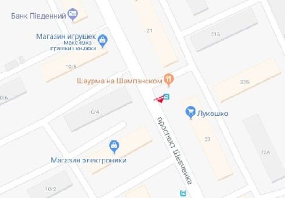 Схема рекламной плоскости по адресу Шевченко пр., 23 -  Шампанский пер. (остановка)