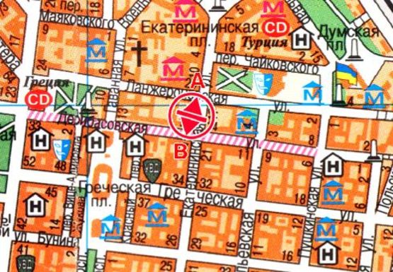 Схема рекламной плоскости по адресу Екатерининская ул.,14 - Дерибасовская ул.