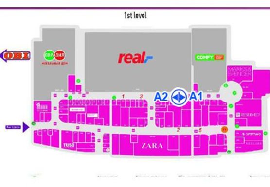 Схема рекламной плоскости по адресу ТЦ "Ривьера", холл №4 А1