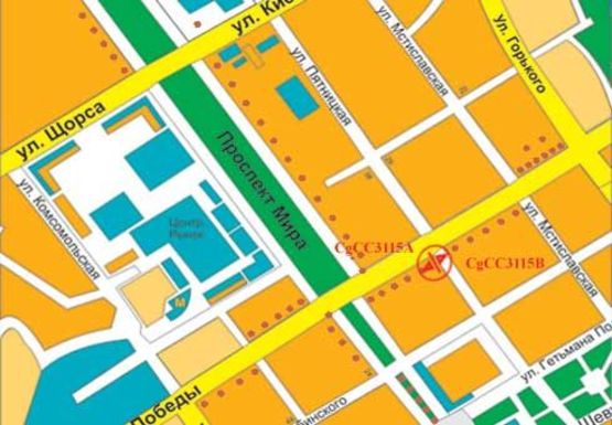 Схема рекламной плоскости по адресу Победы пр., магазин Урожай