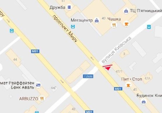 Схема рекламної площини за адресою Мира пр. - Киевская ул. Схема рекламної площини за адресою Мира пр. - Киевская ул.