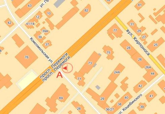 Схема рекламної площини за адресою Победы ул., 71 - Комсомольская ул.