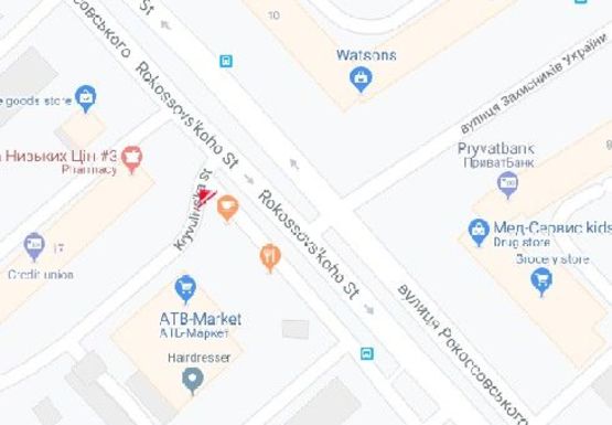 Схема рекламної площини за адресою Рокоссовского ул. 15 - Одинцова ул.