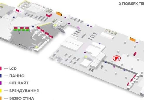 Схема рекламної площини за адресою Зал ожидания вылетов, 2 этаж (Терминал А)