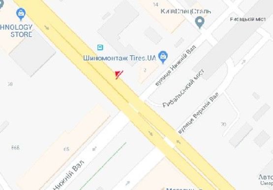 Схема рекламної площини за адресою Набережно-Хрещатицкая ул. - Нижний Вал ул., 2