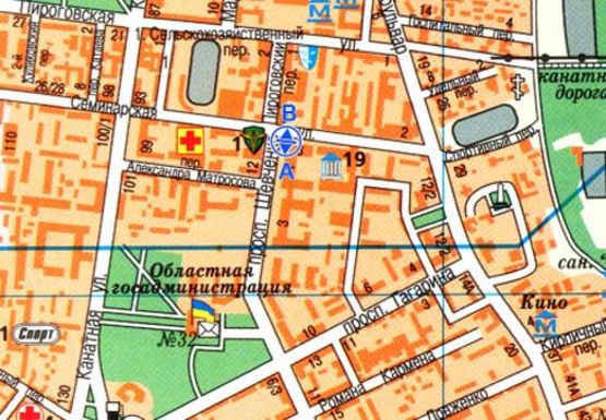 Схема рекламної площини за адресою Шевченко пр., 1-В - Семинарская ул.