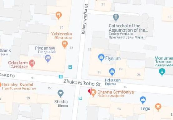 Схема рекламної площини за адресою Жуковского ул., 25 - Екатерининская ул.