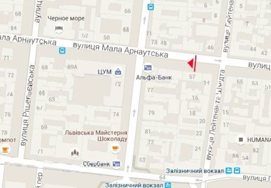 Схема рекламной плоскости по адресу М. Арнаутская ул., 57 - Лейтинанта Шмидта ул.