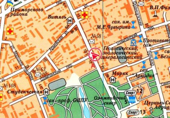 Схема рекламної площини за адресою Шевченко пр., 23 - Шампанский пер.