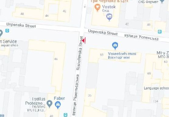 Схема рекламної площини за адресою Успенская ул.-  Ришельевская ул., 35/37