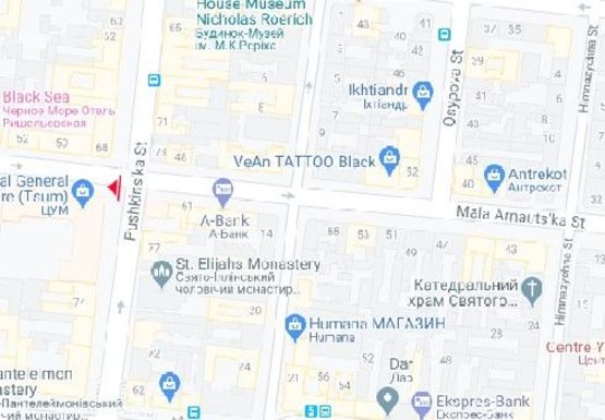 Схема рекламної площини за адресою М. Арнаутская ул. - Пушкинская ул., 72 "ЦУМ"