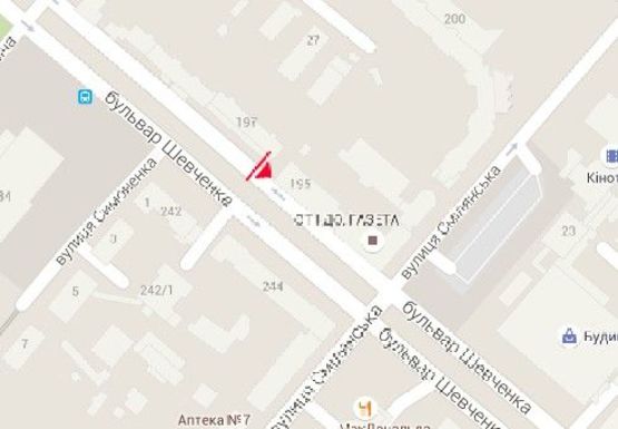 Схема рекламной плоскости по адресу Шевченко б-р., 197, м-н "Рубин"