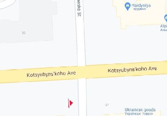 Схема рекламної площини за адресою Коцюбинского ул., 29 - Александра Довженко ул. Схема рекламної площини за адресою Коцюбинского ул., 29 - Александра Довженко ул.