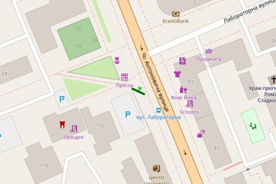 Схема рекламной плоскости по адресу Антоновича вул. (Горького вул.), 102