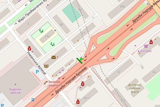 Схема рекламной плоскости по адресу Дружби народів бульв., , 25 Схема рекламной плоскости по адресу Дружби народів бульв., , 25