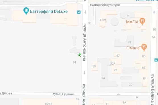 Схема рекламної площини за адресою Антоновича вул. (Горького вул.), 54