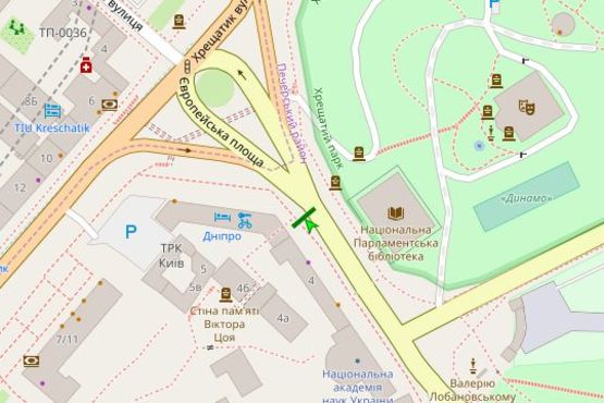 Схема рекламної площини за адресою Михайла Грушевського вул., 4 (№1): Європейська пл.; готель "Дніпро"