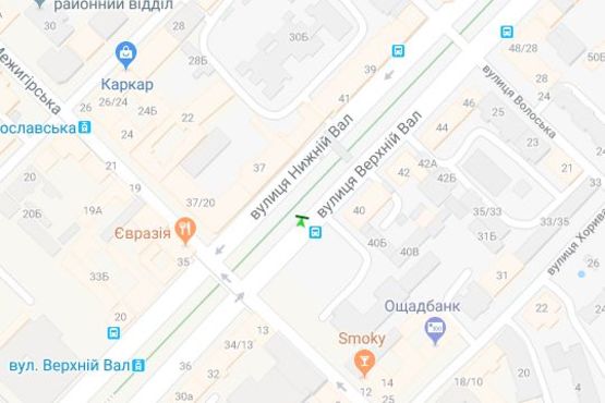Схема рекламної площини за адресою Верхній Вал вул., 40 бульварна частина