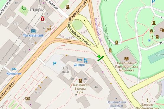 Схема рекламной плоскости по адресу Михайла Грушевського вул., 4 (№1): Європейська пл.; готель "Дніпро" Схема рекламной плоскости по адресу Михайла Грушевського вул., 4 (№1): Європейська пл.; готель "Дніпро"