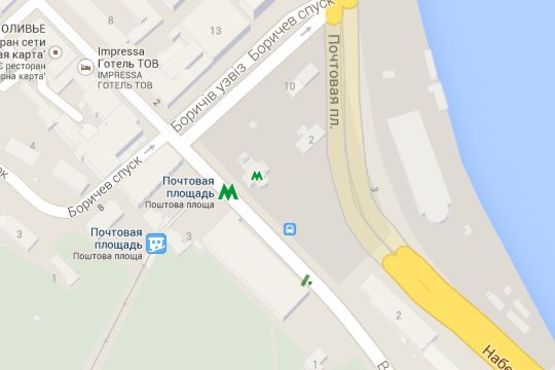 Схема рекламной плоскости по адресу Поштова пл.,  3 (ст.метро "Поштова площа") № 1 (в напр. Хрещатика)