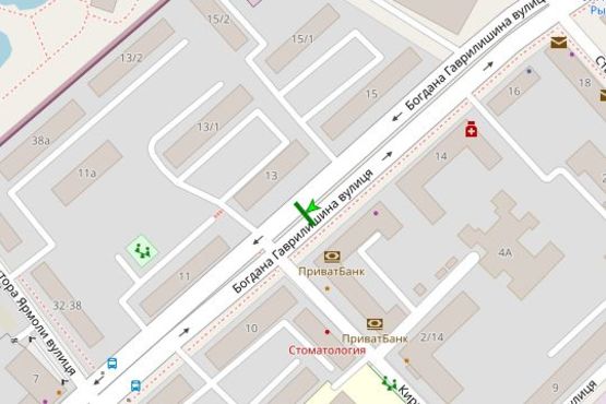 Схема рекламной плоскости по адресу Богдана Гаврилишина вул. (Ванди Василевської вул.), 12 (в направл. Перемоги просп.)