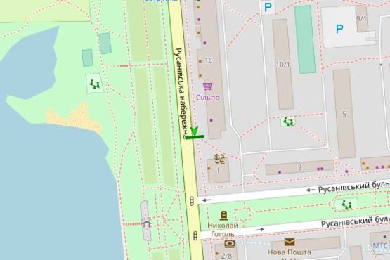 Схема рекламної площини за адресою Русанівська наб., 10, №1