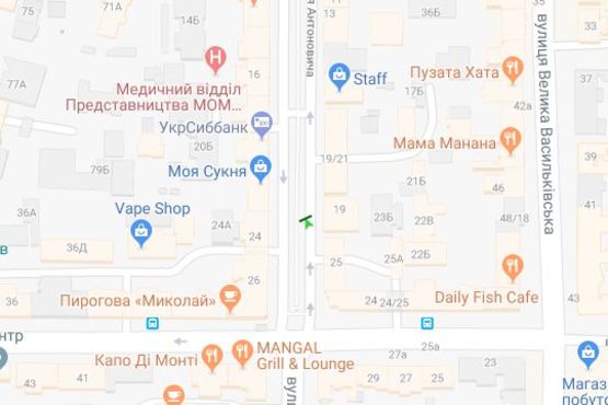 Схема рекламної площини за адресою Антоновича вул. (Горького вул.), напроти буд.23 на бульварній частині