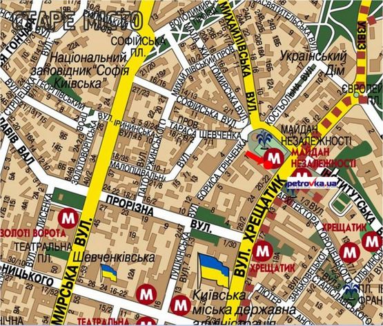 Схема рекламной плоскости по адресу Независимости пл., возле "Главпочтампт", в сторону Крещатик ул., №1