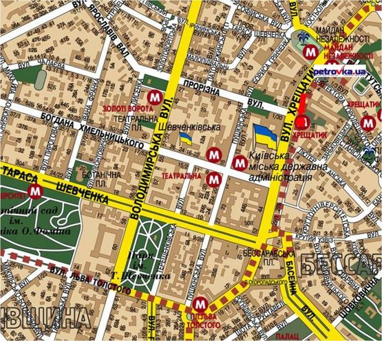 Схема рекламной плоскости по адресу Крещатик ул., 19, ст.м. Крещатик, в сторону Бессарабская пл.