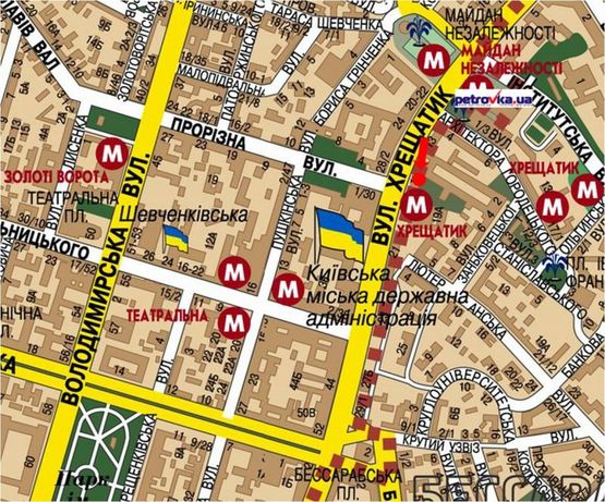 Схема рекламной плоскости по адресу Крещатик ул., 30, в сторону Бессарабская пл.