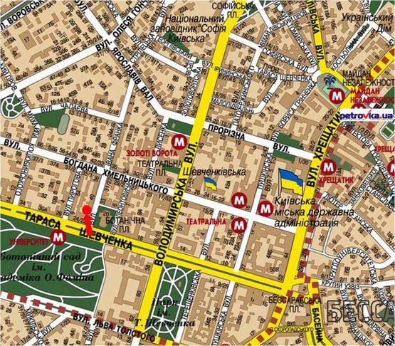 Схема рекламной плоскости по адресу Франко ул., 46, напротив Владимирского собора, в сторону Хмельницкого ул.