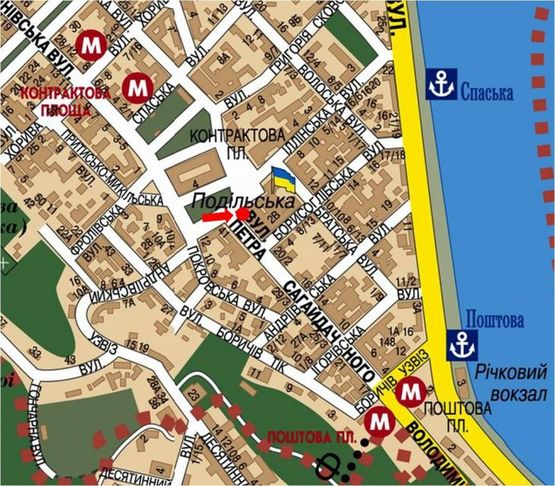 Схема рекламной плоскости по адресу Сагайдачного ул., 24, в сторону Почтовая пл. (№2)