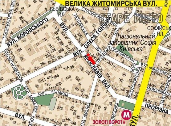 Схема рекламной плоскости по адресу Ярославов Вал ул., 28 / Гончара ул., на светофоре, в сторону Львовская пл.