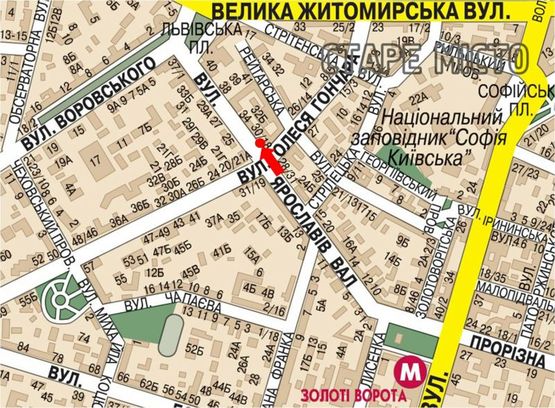 Схема рекламної площини за адресою Ярославов Вал ул., 30-А / Гончара ул., возле ресторана "Пена", в сторону Львовская пл.