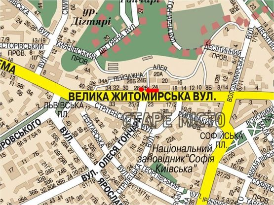 Схема рекламной плоскости по адресу Б. Житомирская ул., 26-Б / Гончара ул., светофор, в сторону Львовская пл.