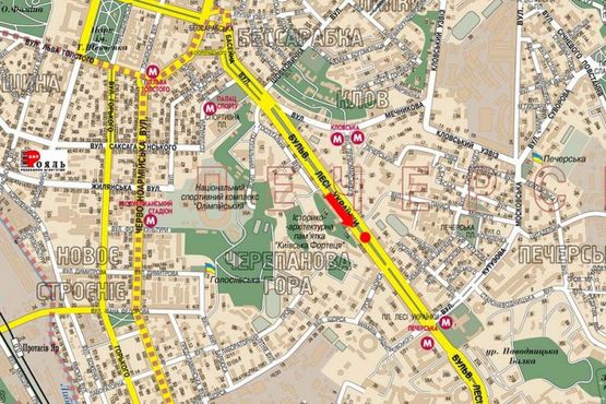 Схема рекламной плоскости по адресу Украинки бул., 20/ 22, (бульвар)