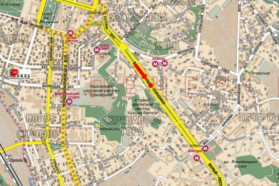 Схема рекламної площини за адресою Украинки бул., 5, (бульвар) Схема рекламної площини за адресою Украинки бул., 5, (бульвар)