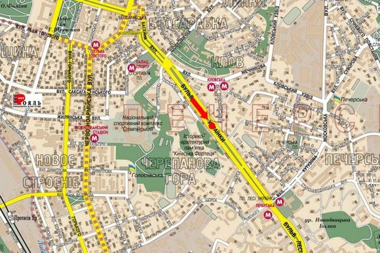 Схема рекламной плоскости по адресу Украинки бул., 7/ 9, (бульвар)