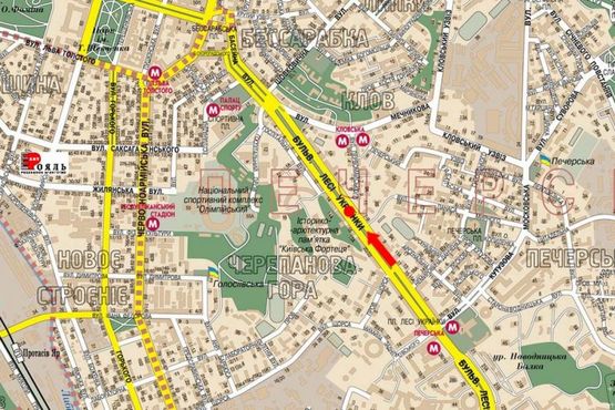 Схема рекламной плоскости по адресу Украинки бул., 7-Б, (бульвар)