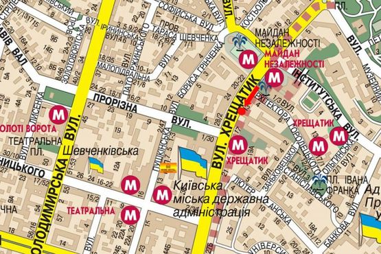 Схема рекламной плоскости по адресу Крещатик ул., 13, напротив магазина "Колинз"