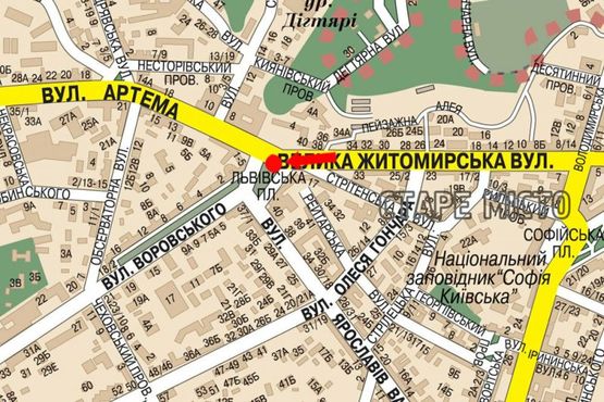 Схема рекламної площини за адресою Львовская пл., 8Б, напротив, из центра