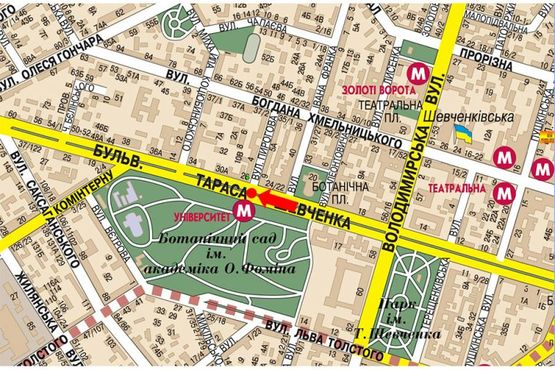 Схема рекламной плоскости по адресу Шевченко бул., 26, напротив ст. м. "Университет", бульварная часть, в сторону Победы пл.